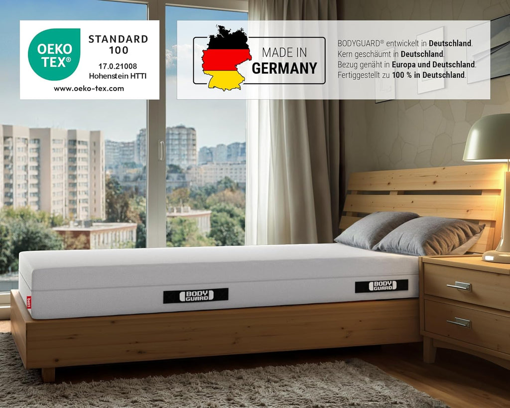 bett1 Bodyguard Matratze 2in1 H2/H3, ergonomische Schaumstoffmatratze mit QXSchaum & waschbarem Bezug, Weiß