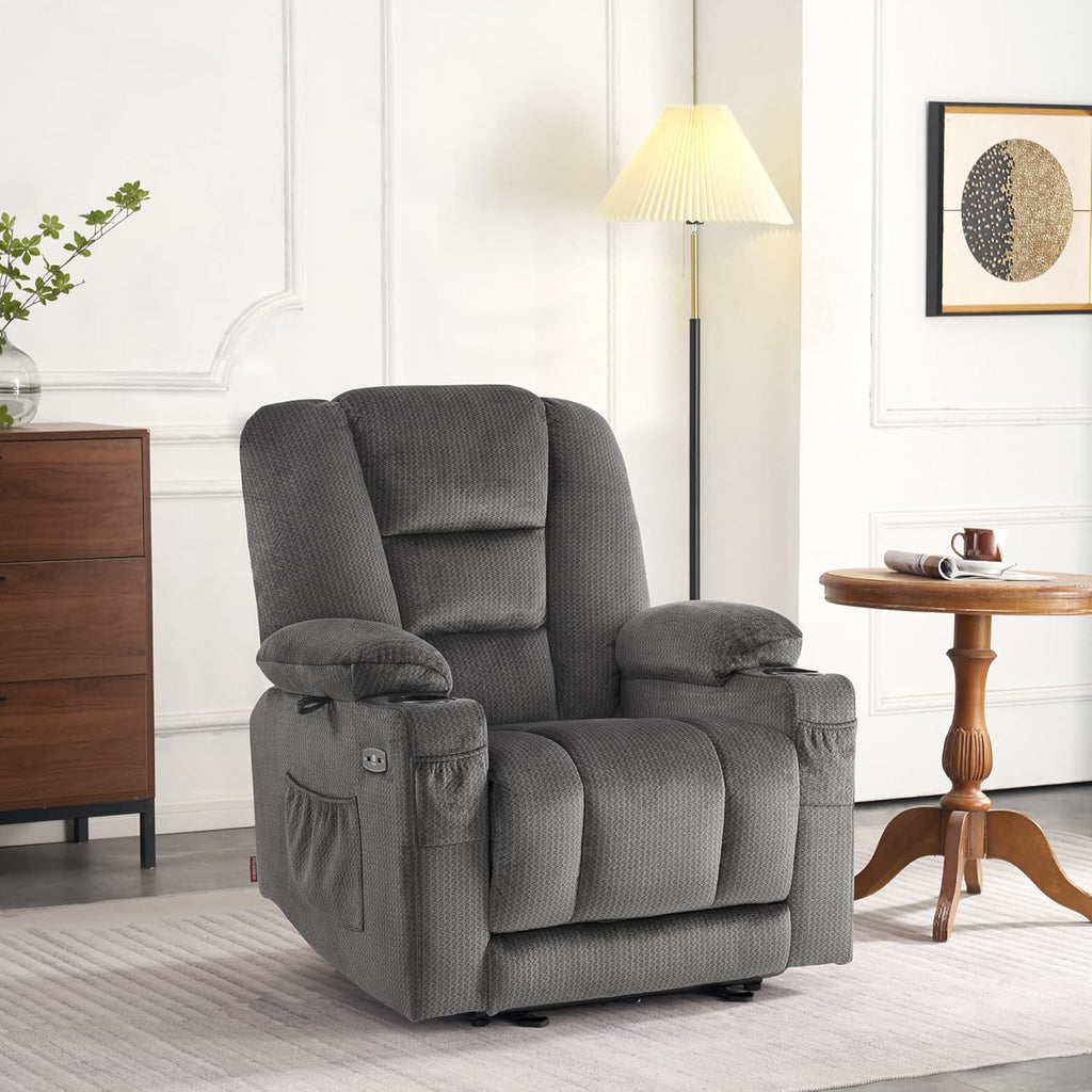 M MCombo Elektrischer Fernsehsessel Relaxsessel mit Liegefunktion, Massage & Wärme, USB-Anschluss, verstellbarer TV Sessel für Wohnzimmer