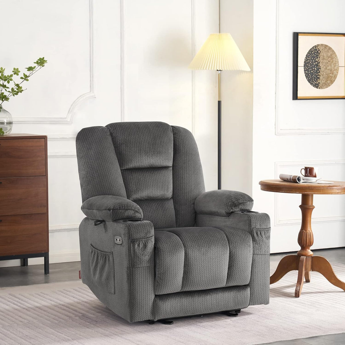 M MCombo Elektrischer Fernsehsessel Relaxsessel mit Liegefunktion, Massage & Wärme, USB-Anschluss, verstellbarer TV Sessel für Wohnzimmer