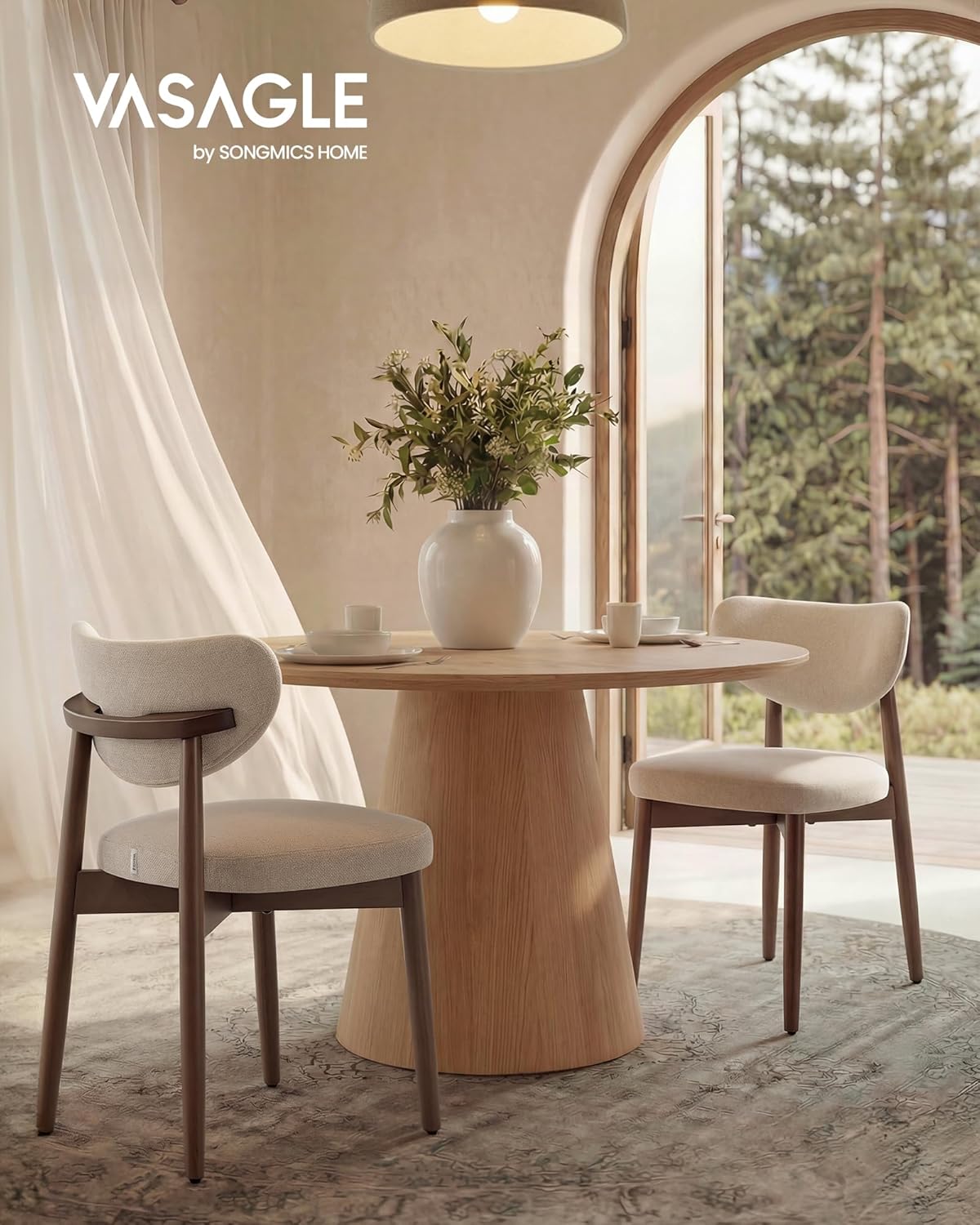 VASAGLE Esszimmerstuhl 4er Set, Küchenstuhl, Polsterstuhl mit Massivholzbeinen, ergonomische Rückenlehne, Aussparung als Griff