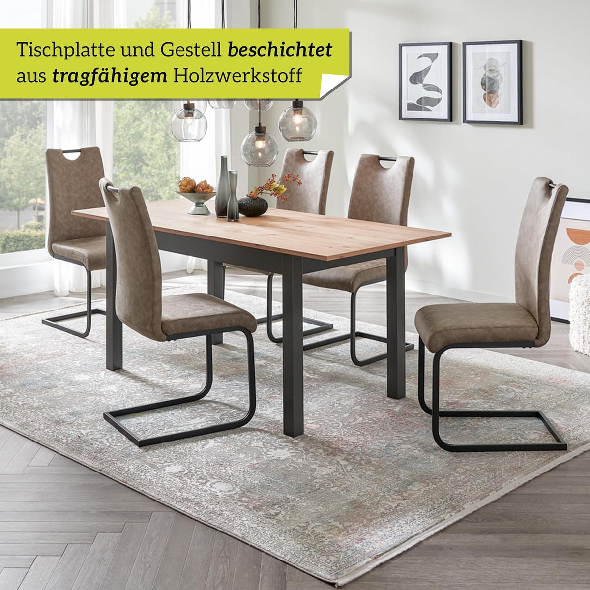 smart Esstisch 140x80 cm Asteiche, Küchentisch ausziehbar bis 180 cm, Esszimmertisch aus Holzwerkstoff inkl. erweiterbare Auszugsplatte, moderner
