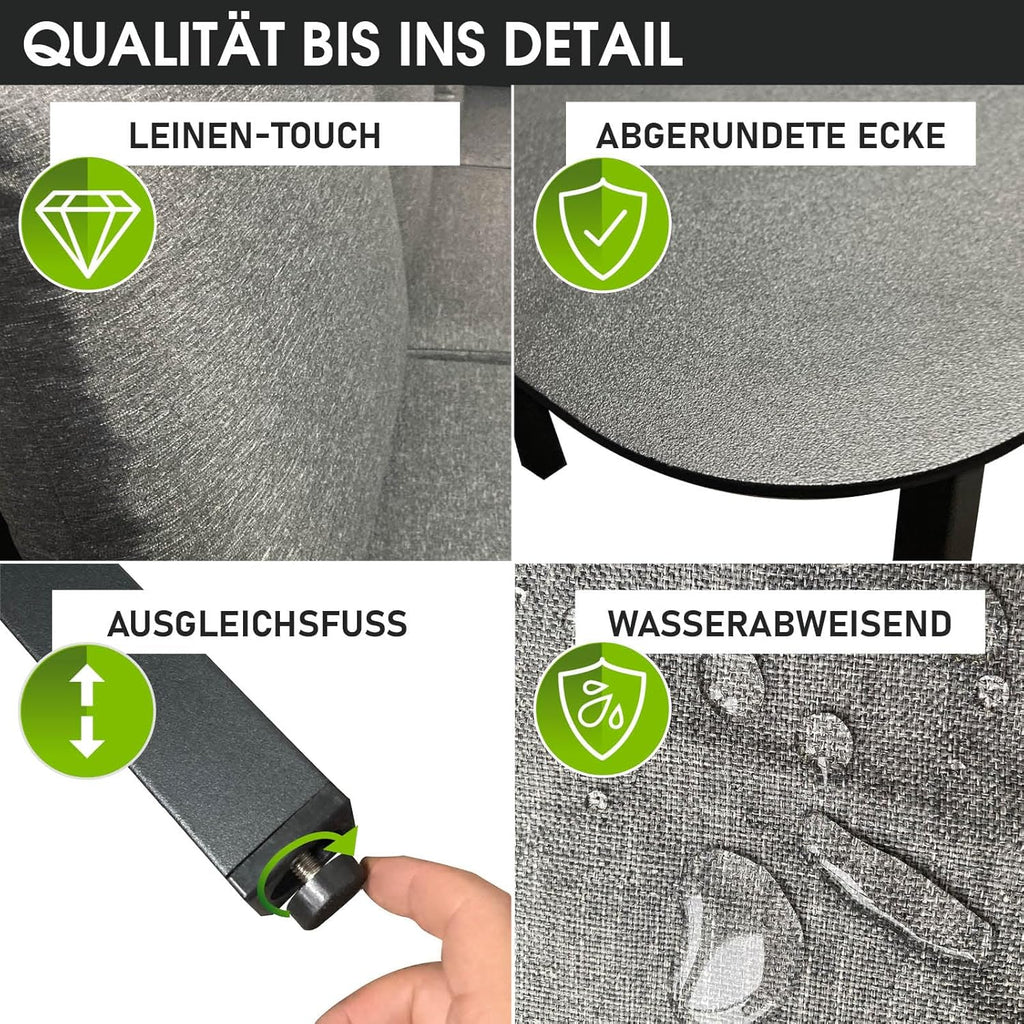 BRAST Madrid Garten Lounge Set 11 Personen Hellgrau – U-Form Outdoor Sitzgruppe mit Esstisch, Sofa & Hockern, Wetterfest