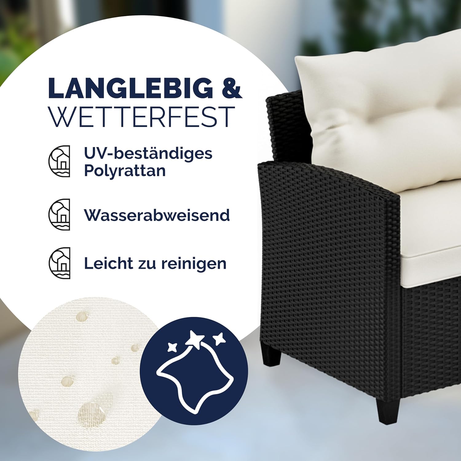 Casaria Polyrattan Ecklounge Set Schwarz für 9 Personen – Gartenmöbel Set mit WPC Tisch, Sessel & 2 Hockern