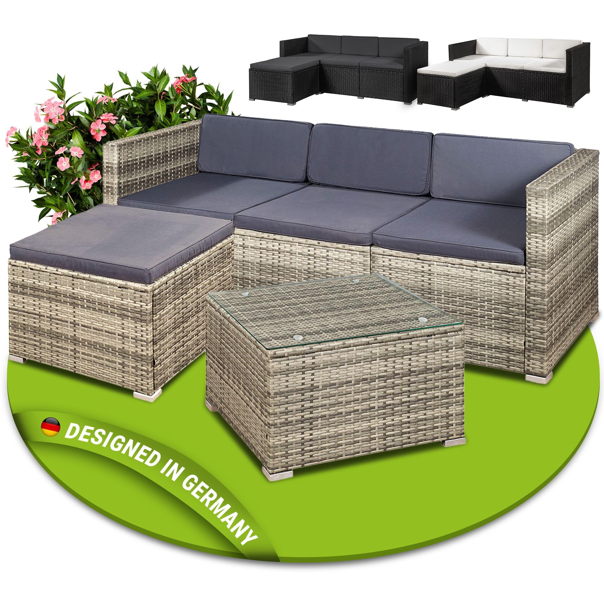Juskys Polyrattan Lounge Set Punta Cana für 3–4 Personen – Gartenmöbel Set mit Sofa, Hocker, Tisch & Kissen
