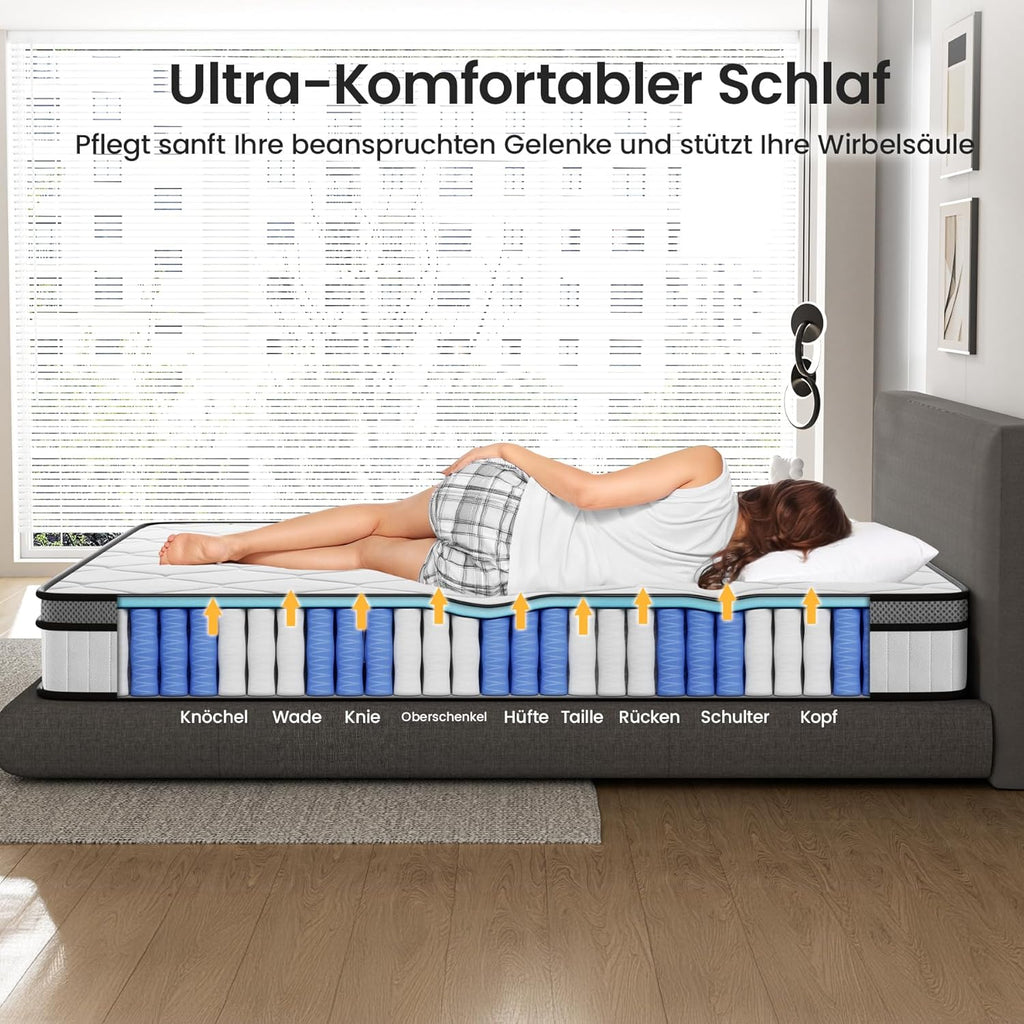 BedStory Matratze 160x200cm,Federkernmatratze H3 Höhe 20cm Taschenfederkernmatratze Mittelfeste Orthopädischem,Öko-Tex Zertifiziert, Matratze für