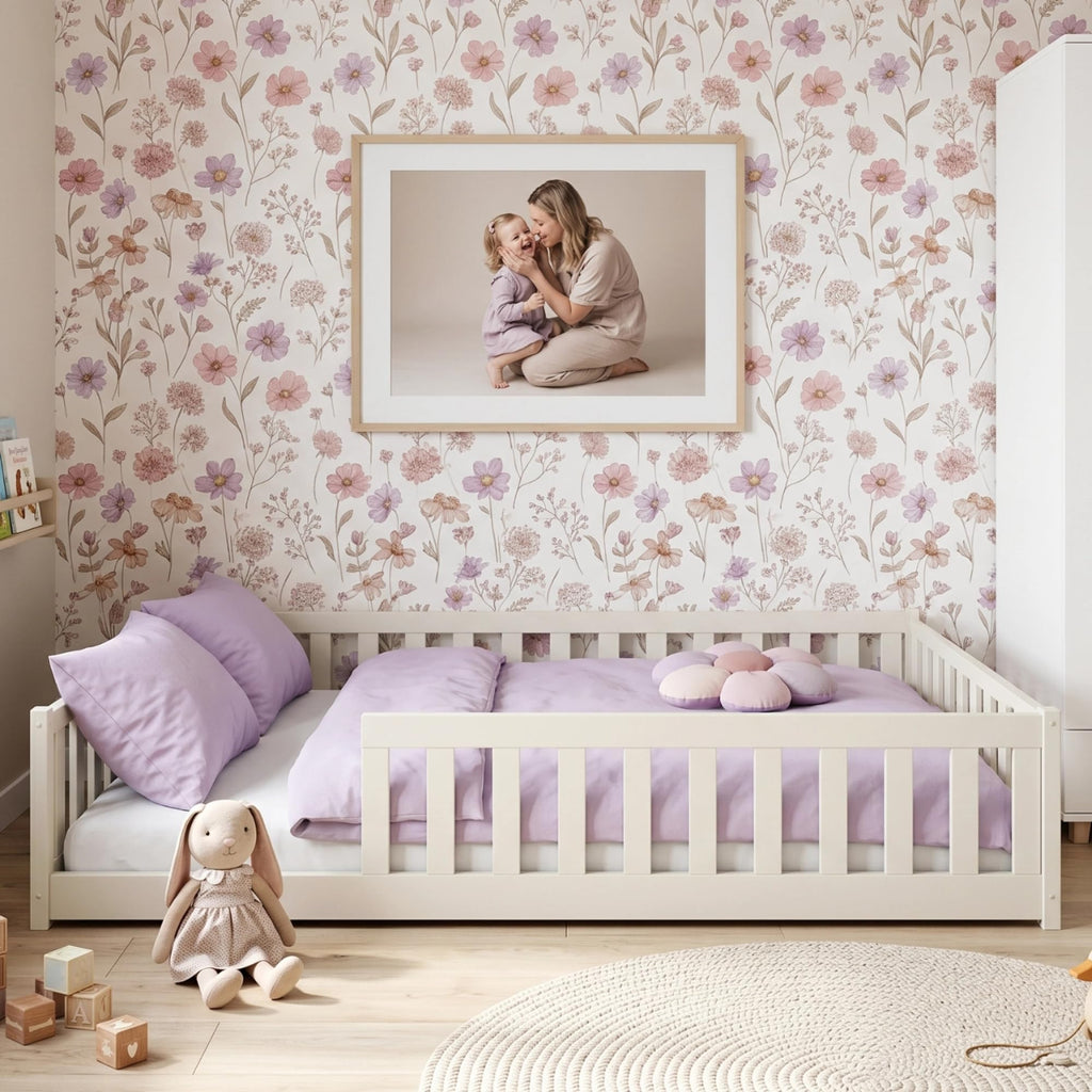 Kids Collective Kinderbett Bodenbett 120x200 cm Bett mit Rausfallschutz & Lattenrost Montessori Bett Bed Gitterbett Kinder Jugendbett Einzelbett |