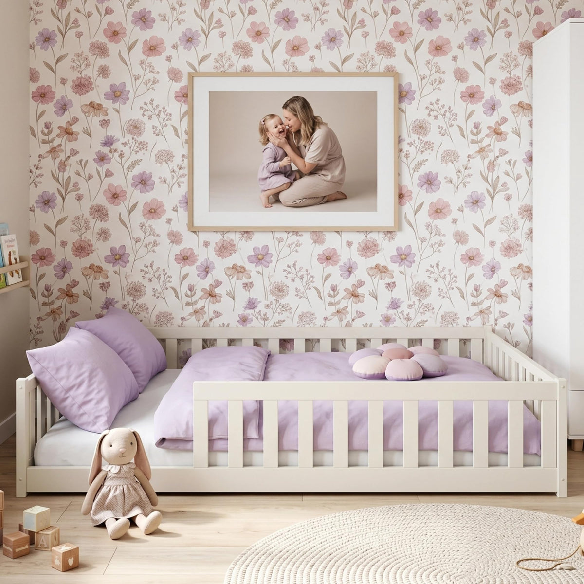Kids Collective Kinderbett Bodenbett 120x200 cm Bett mit Rausfallschutz & Lattenrost Montessori Bett Bed Gitterbett Kinder Jugendbett Einzelbett |