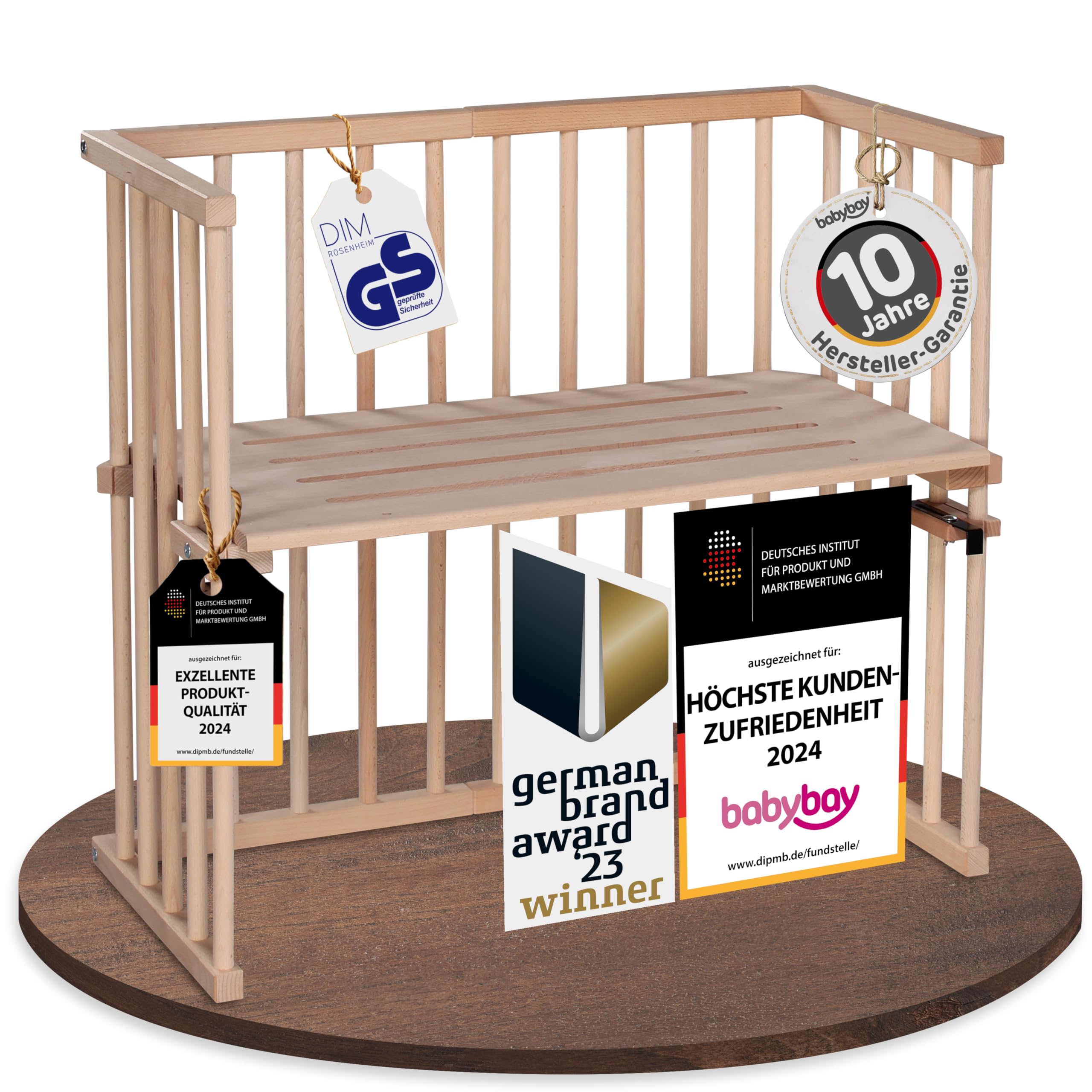 babybay Original Beistellbett aus massivem Buchenholz mit Matratze, höhenverstellbares Babybett für Neugeborene