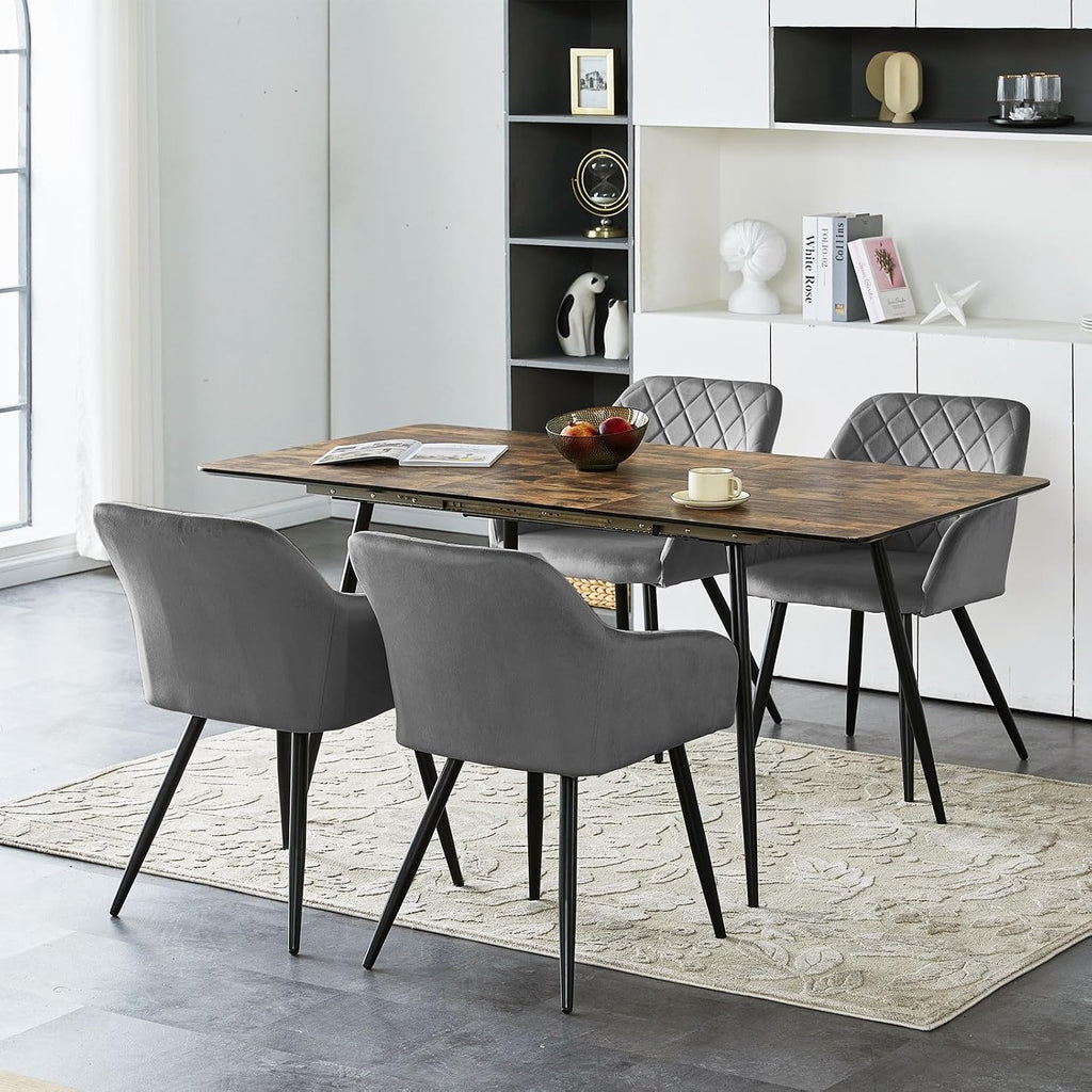CLIPOP Esszimmerstühle 2er Set, Küchenstühle Grau Samtstoff stühle Polsterstühle mit Armlehne Metallbeine Polstersessel Stühle für Esszimmer Küche