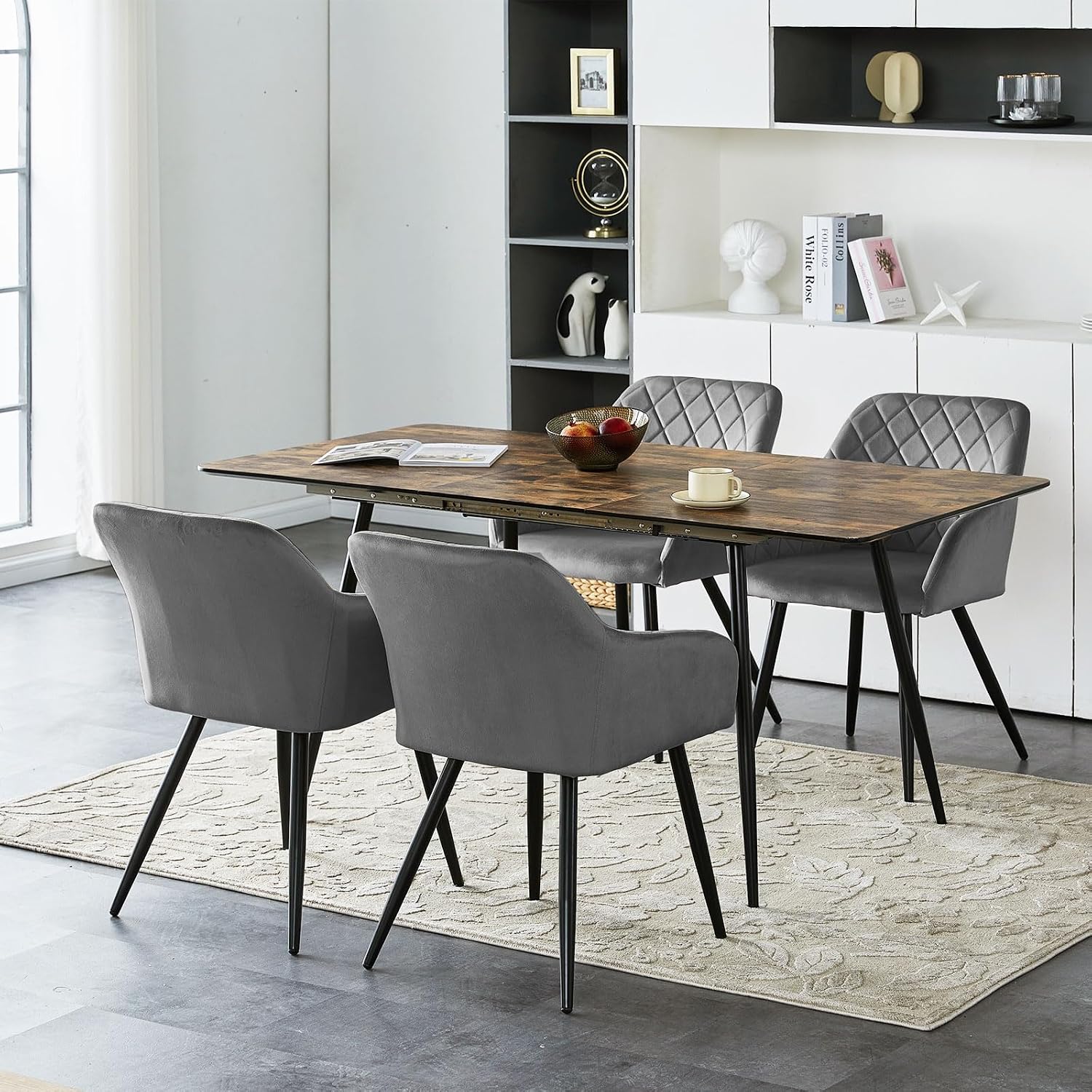 CLIPOP Esszimmerstühle 2er Set, Küchenstühle Grau Samtstoff stühle Polsterstühle mit Armlehne Metallbeine Polstersessel Stühle für Esszimmer Küche