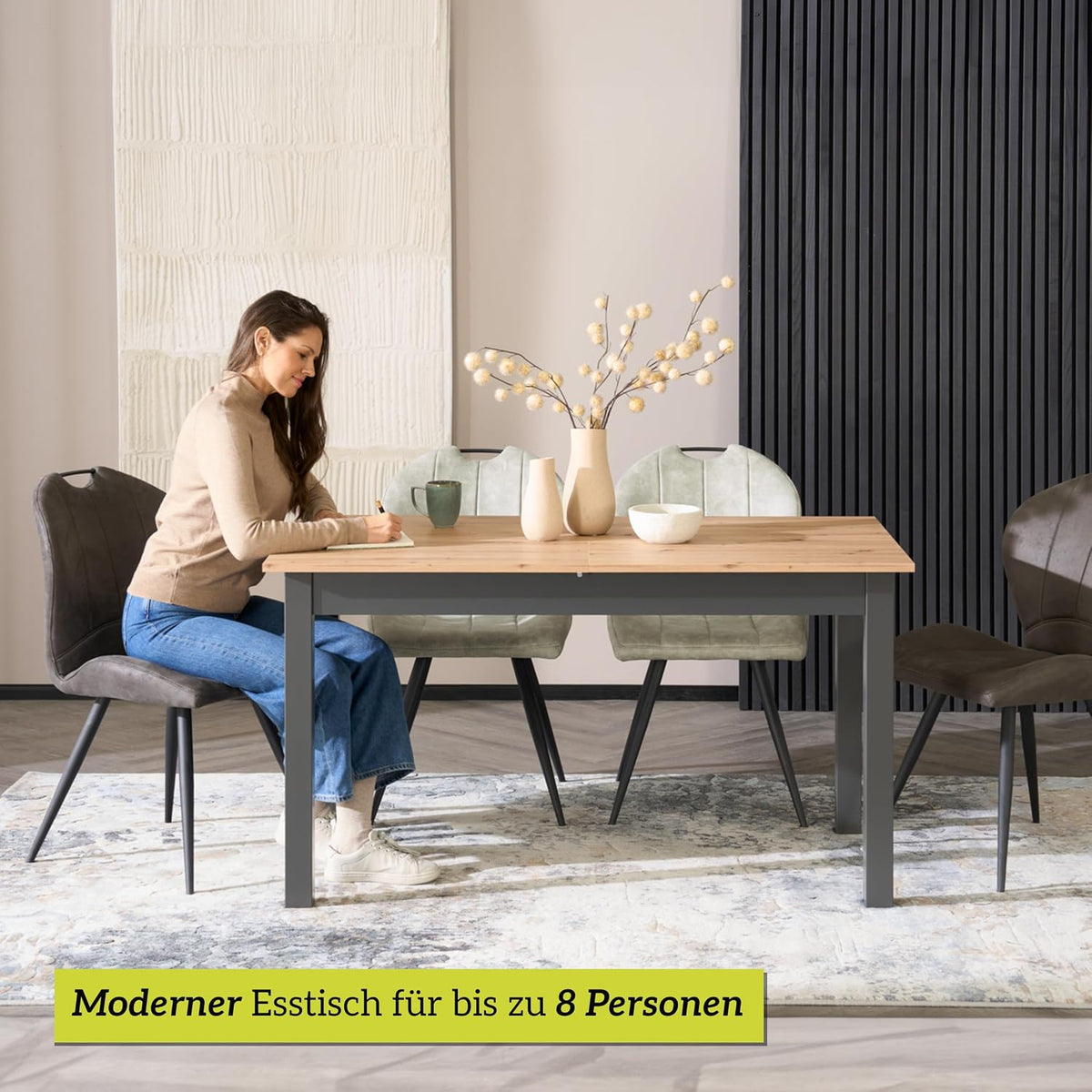 smart Esstisch 140x80 cm Asteiche, Küchentisch ausziehbar bis 180 cm, Esszimmertisch aus Holzwerkstoff inkl. erweiterbare Auszugsplatte, moderner