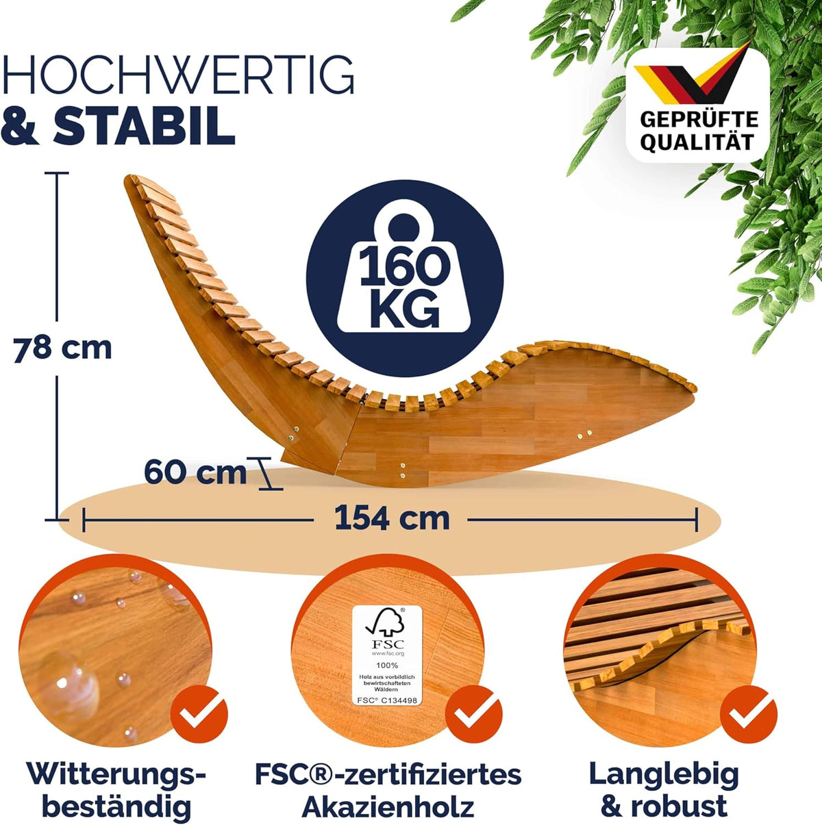 Casaria 2er Sonnenliegen Set Akazienholz FSC® – Klappbare Gartenliegen Braun, Relaxliegen bis 160 kg, 195 × 60 cm