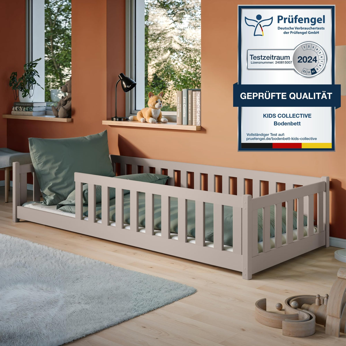 Kids Collective Kinderbett Bodenbett 120x200 cm Bett mit Rausfallschutz & Lattenrost Montessori Bett Bed Gitterbett Kinder Jugendbett Einzelbett |