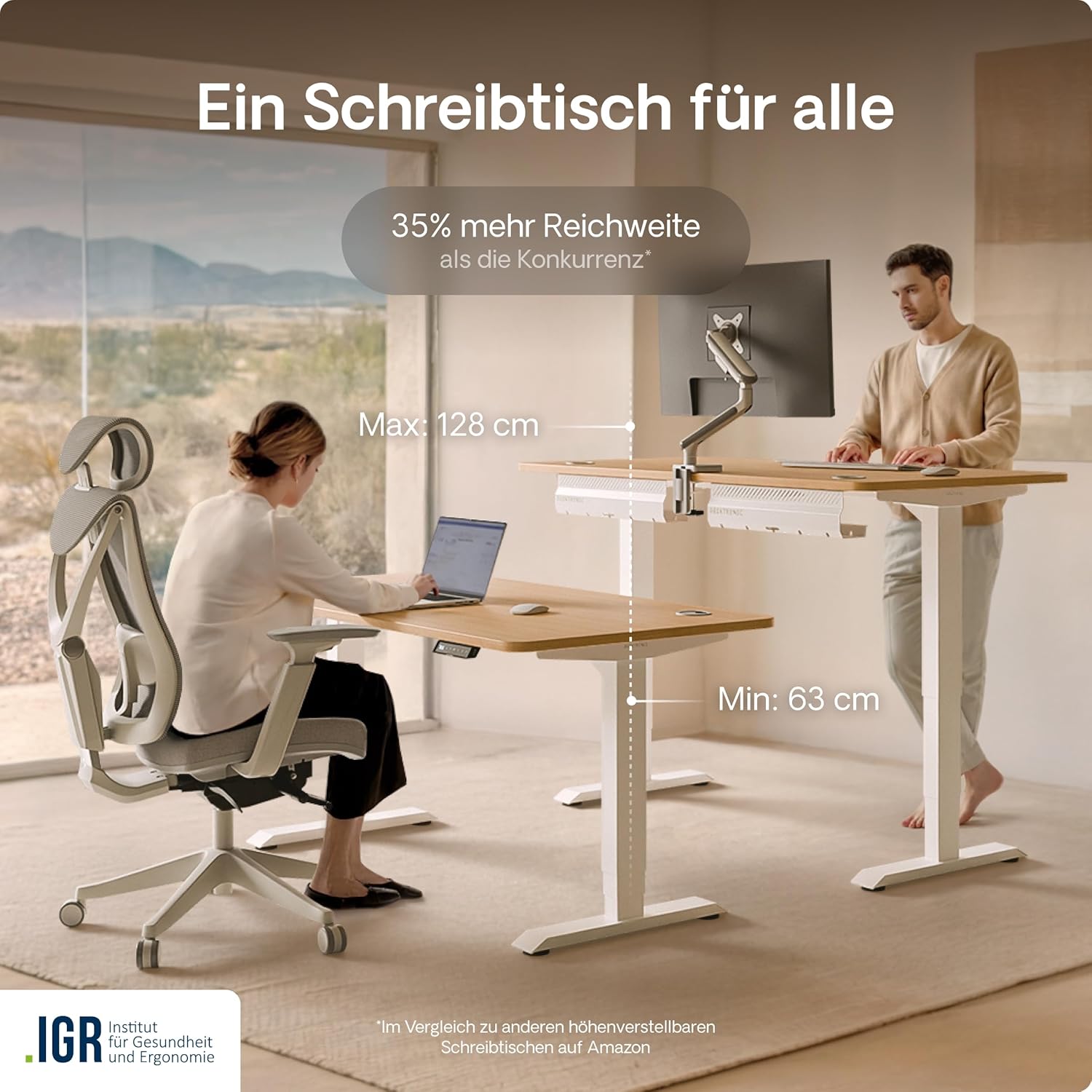 Desktronic HomePro Schreibtisch elektrisch höhenverstellbar, Steh-Sitz Schreibtisch mit Dual Motor, Touchscreen & USB-A/USB-C