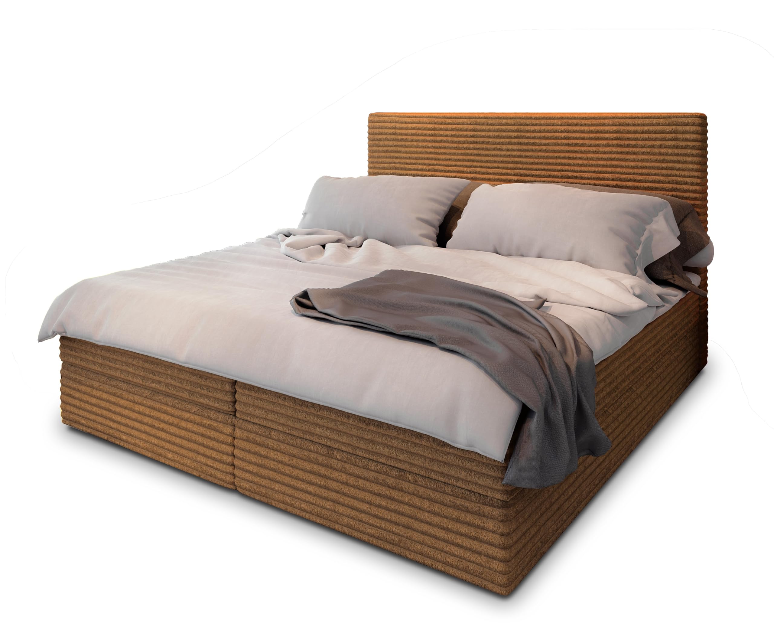 Masseno Boxspringbett PISA Creme mit Matratze & Topper, Polsterbett mit Bettkasten und gepolstertem Kopfteil