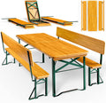 Casaria Bierzeltgarnitur 170 cm mit Lehne, 3-teilig aus Holz & Stahl, klappbar, Braun, Tisch mit 2 Bierbänken