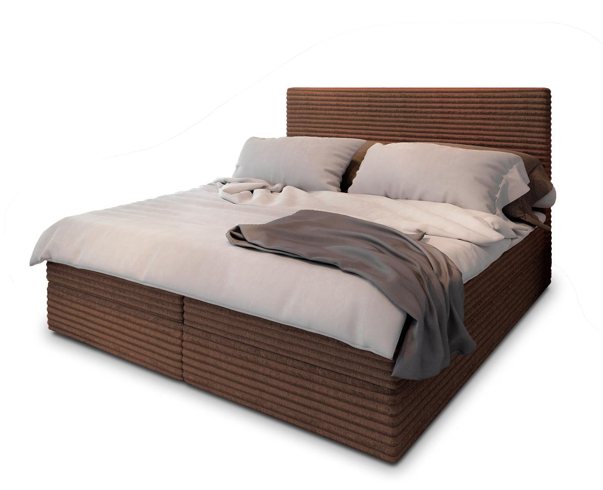 Masseno Boxspringbett PISA Creme mit Matratze & Topper, Polsterbett mit Bettkasten und gepolstertem Kopfteil