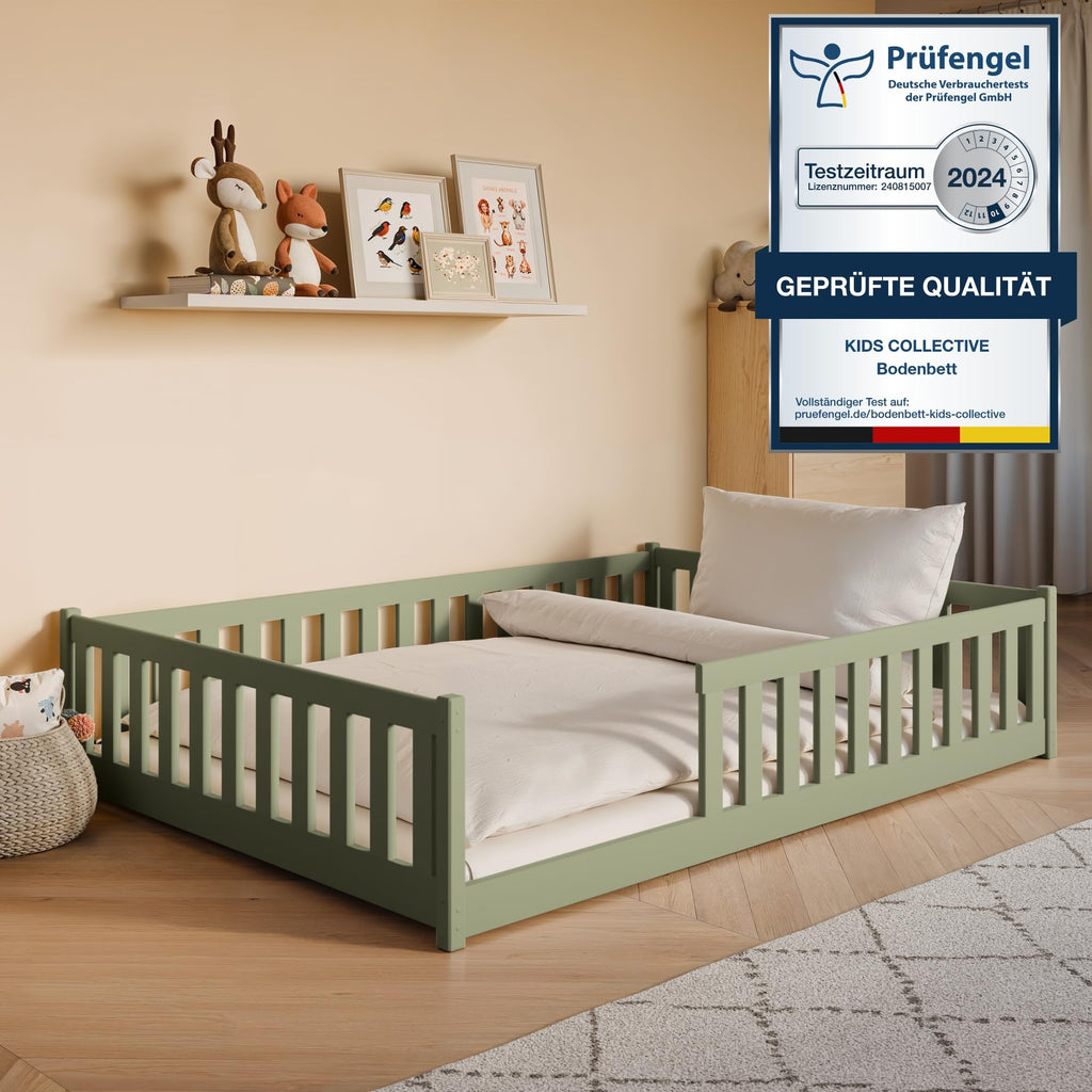 Kids Collective Kinderbett Bodenbett 120x200 cm Bett mit Rausfallschutz & Lattenrost Montessori Bett Bed Gitterbett Kinder Jugendbett Einzelbett |