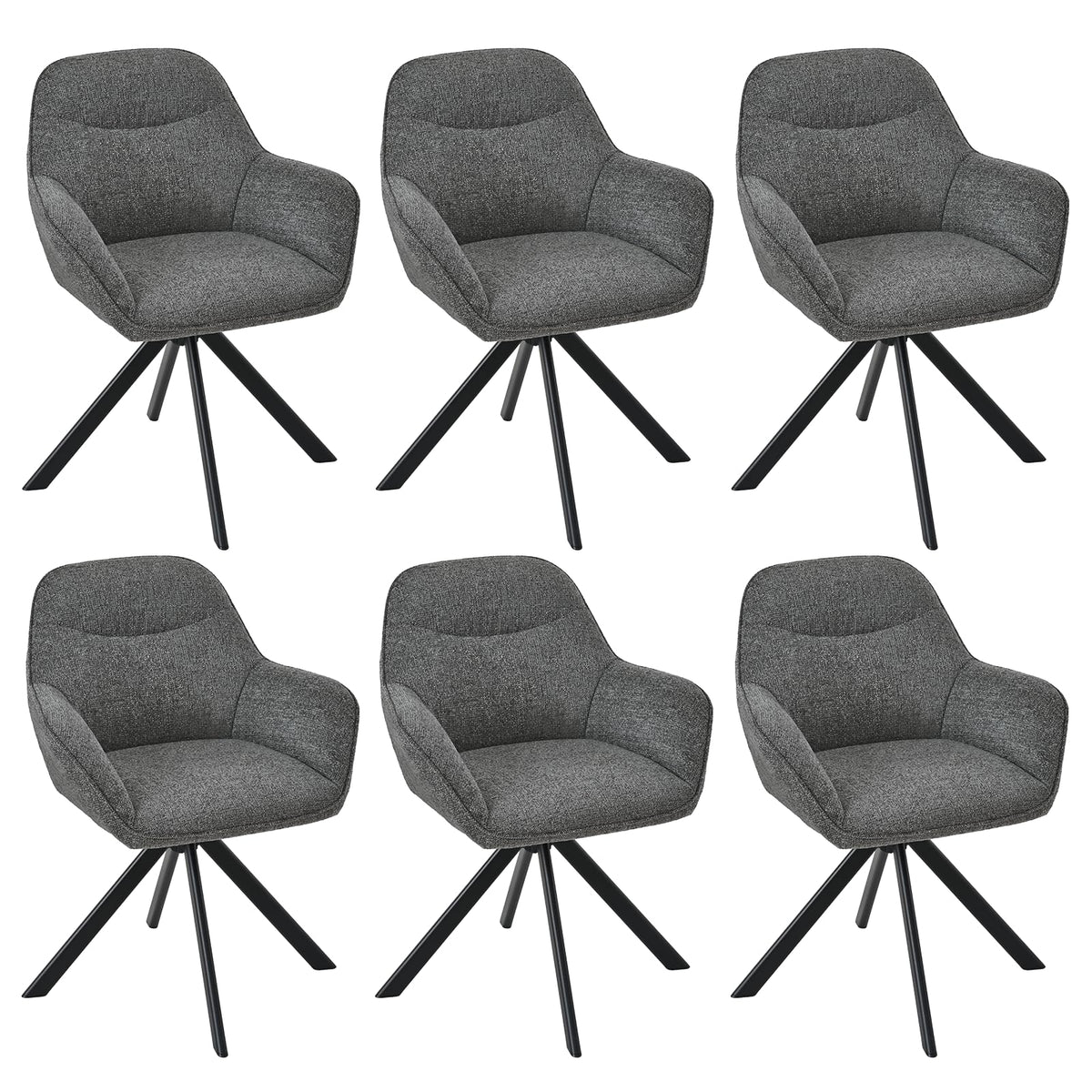 6er Set Esszimmerstühle Drehbar mit Armlehne, 360° Drehstuhl Polsterstuhl Samt Modern Küchenstuhl mit Metallbeine für Esszimmer, Wohnzimmer, Büro