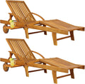 Casaria Sonnenliege 2er Set Akazienholz Braun – Klappbare Gartenliege mit Rädern, Ausziehtisch & verstellbarer Rückenlehne