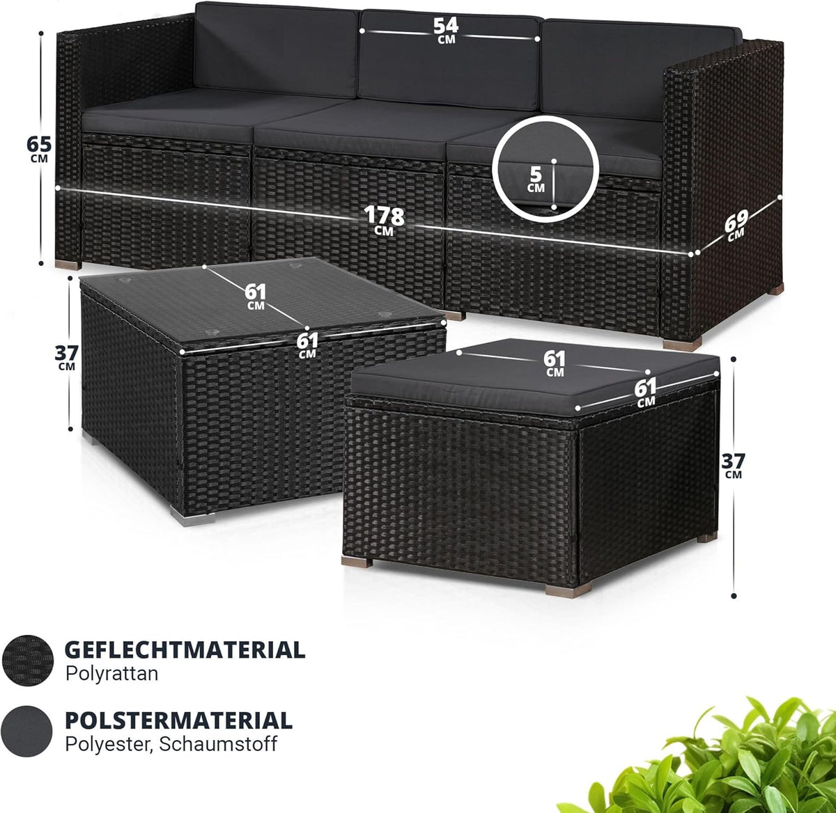 Juskys Polyrattan Lounge Set Punta Cana für 3–4 Personen – Gartenmöbel Set mit Sofa, Hocker, Tisch & Kissen