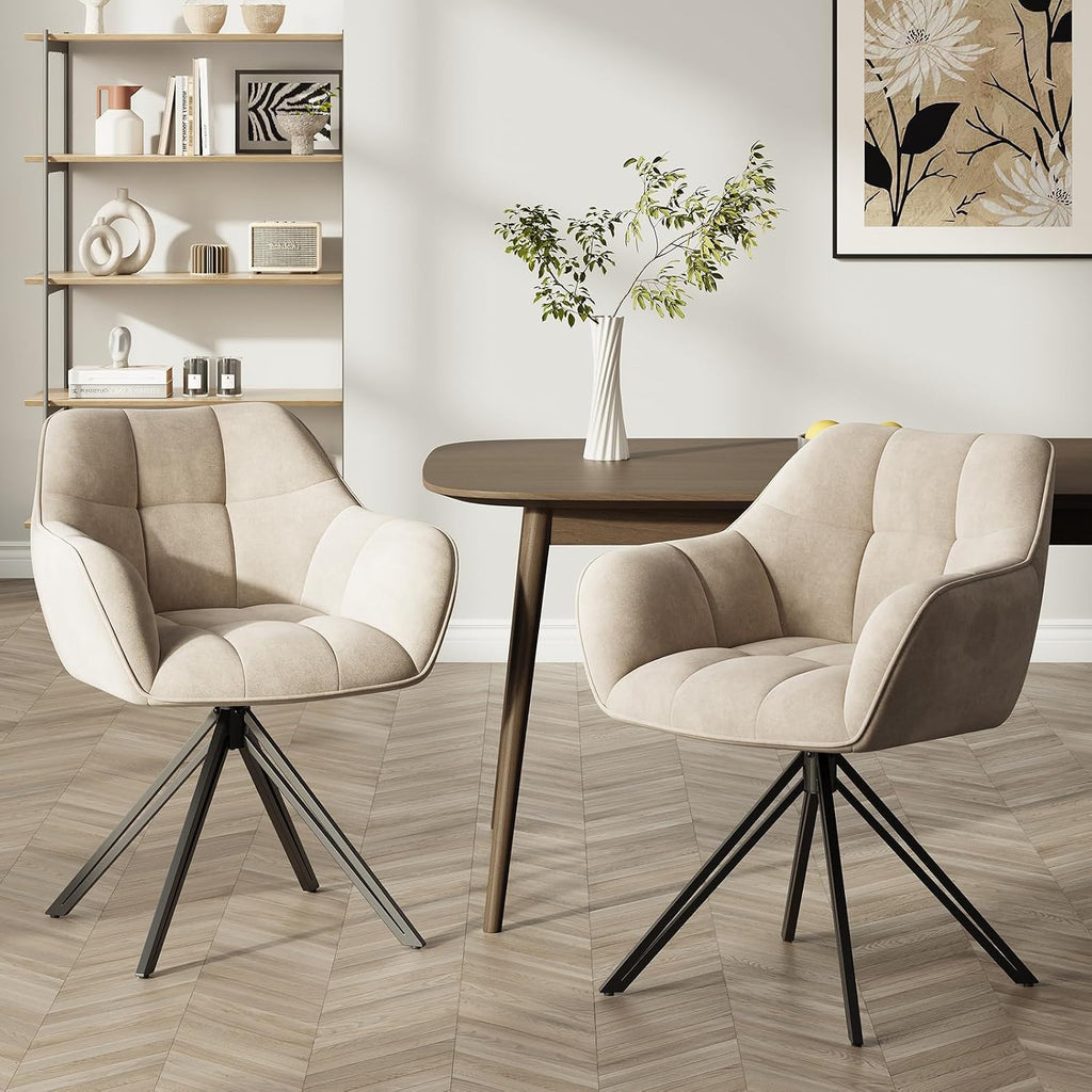 COLAMY Drehstühle für Esszimmer, 2er Set, Drehbare Polsterstühle mit Armlehnen und Rückenlehne, Bequeme Küchenstühle für Wohnzimmer & Essbereich