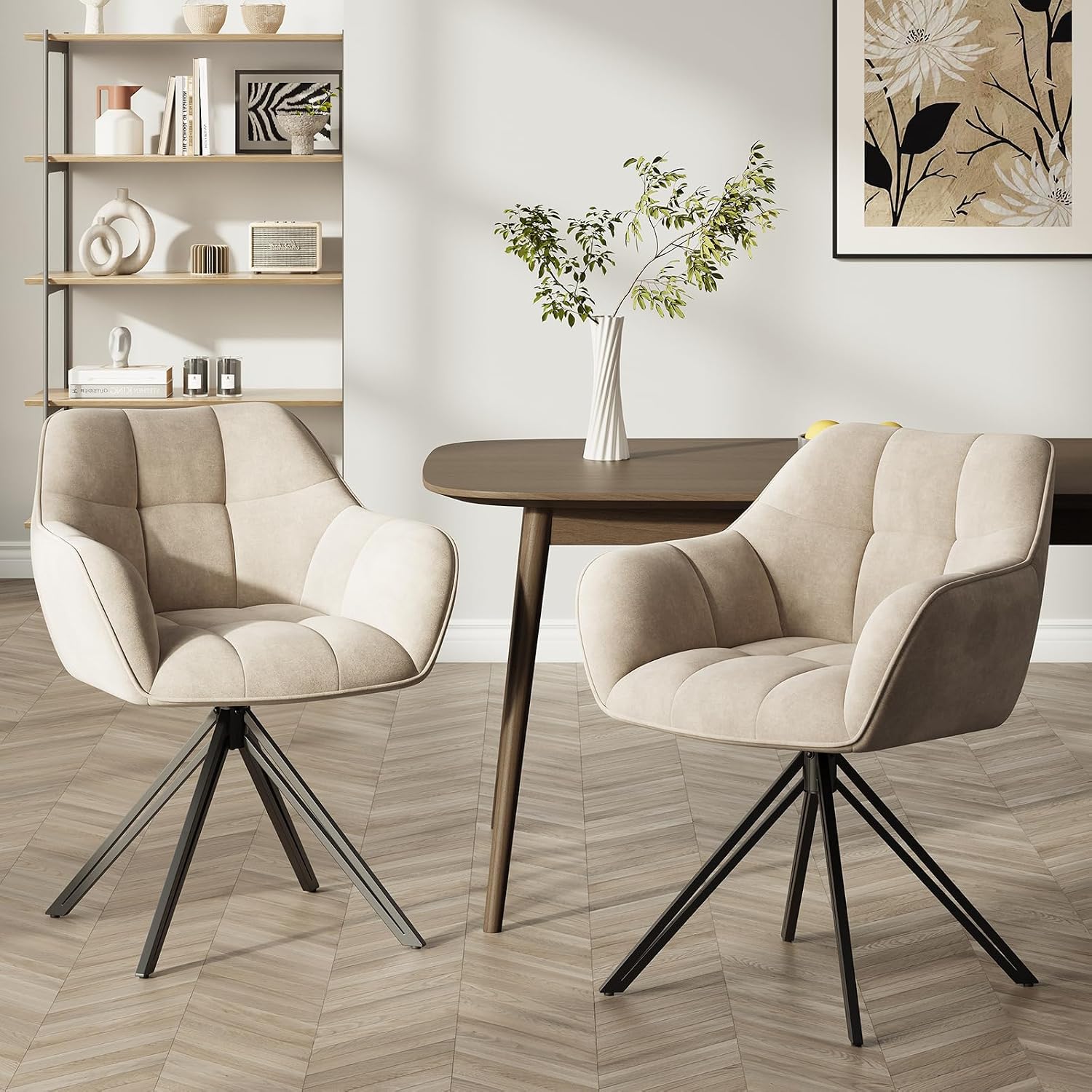 COLAMY Drehstühle für Esszimmer, 2er Set, Drehbare Polsterstühle mit Armlehnen und Rückenlehne, Bequeme Küchenstühle für Wohnzimmer & Essbereich