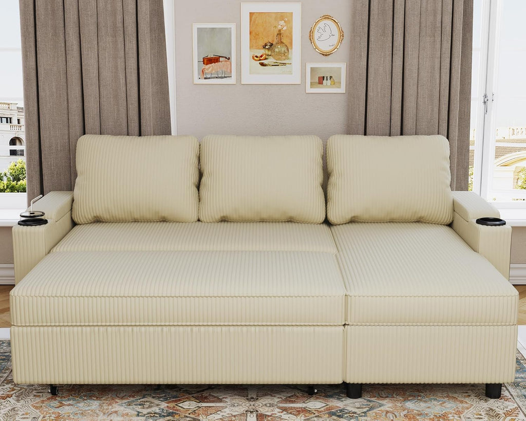 Devoko Ecksofa L-Form mit Schlaffunktion & Bettkasten, 3-Sitzer Schlafsofa aus Velours für Wohnzimmer & Gästezimmer