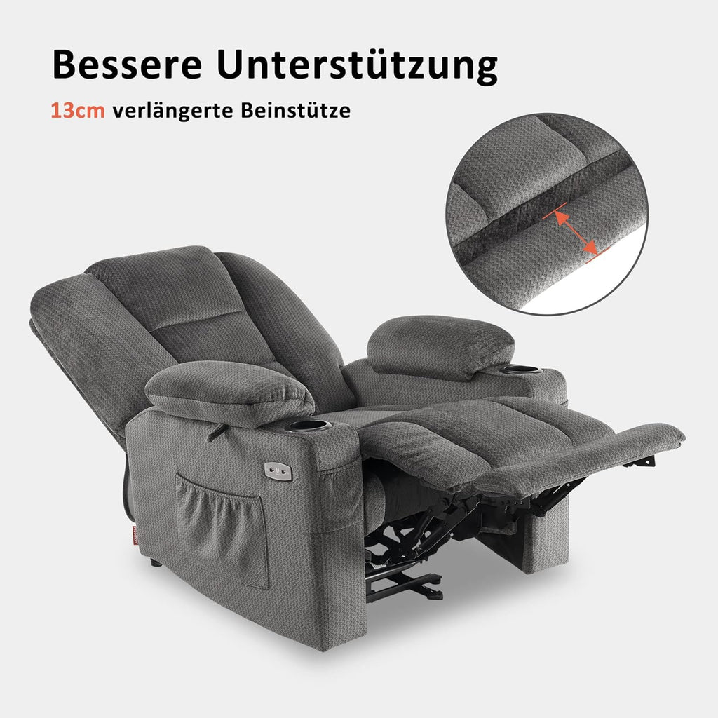 M MCombo Elektrischer Fernsehsessel Relaxsessel mit Liegefunktion, Massage & Wärme, USB-Anschluss, verstellbarer TV Sessel für Wohnzimmer
