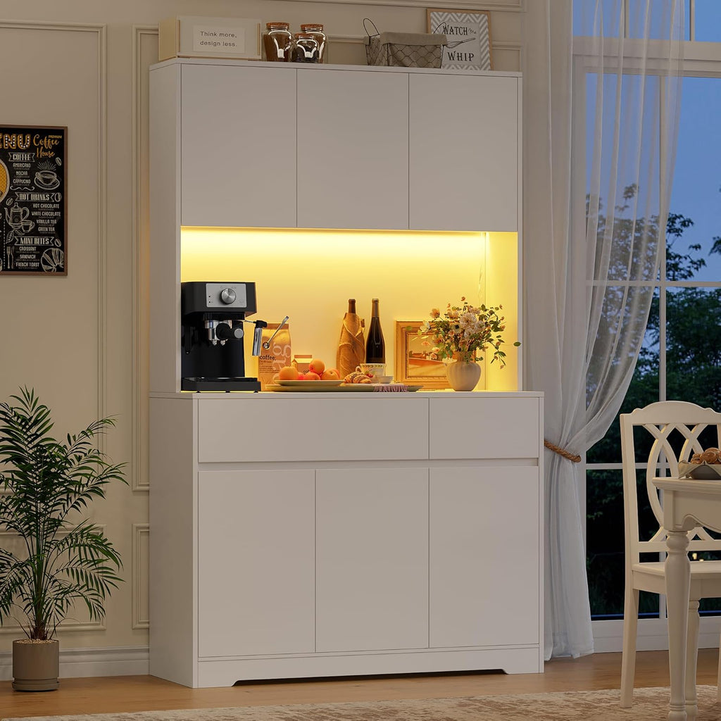 FirFurd Küchenschrank Buffetschrank Weiß 180x100x38,5 cm – Sideboard mit LED, Steckdose, Arbeitsplatte, Türen & Schubladen