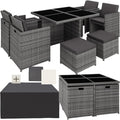 tectake Rattan Lounge Set mit Aluminiumgestell, 4 Stühle, 4 Hocker & Glastisch Wetterfeste Gartenmöbel