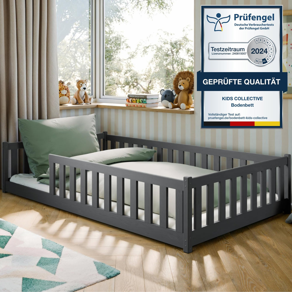 Kids Collective Kinderbett Bodenbett 120x200 cm Bett mit Rausfallschutz & Lattenrost Montessori Bett Bed Gitterbett Kinder Jugendbett Einzelbett |