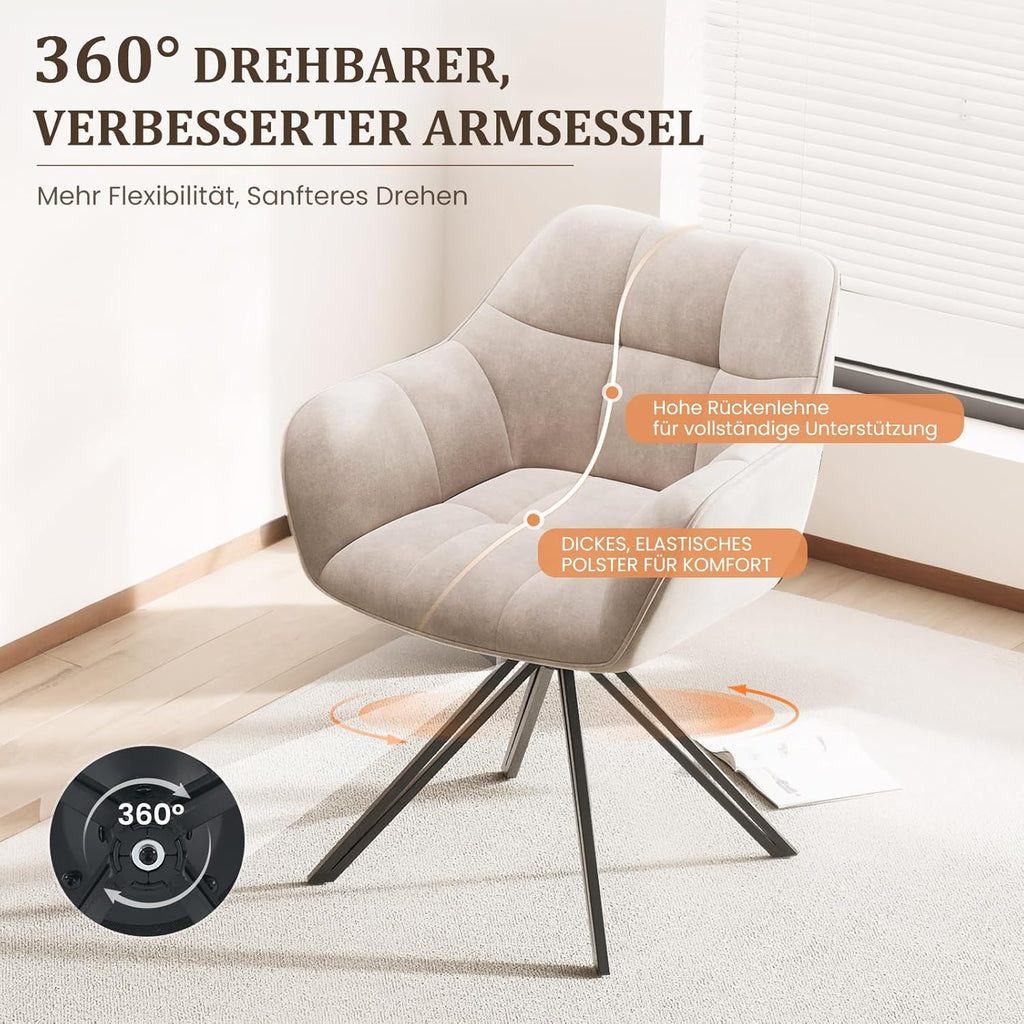 COLAMY Drehstühle für Esszimmer, 2er Set, Drehbare Polsterstühle mit Armlehnen und Rückenlehne, Bequeme Küchenstühle für Wohnzimmer & Essbereich