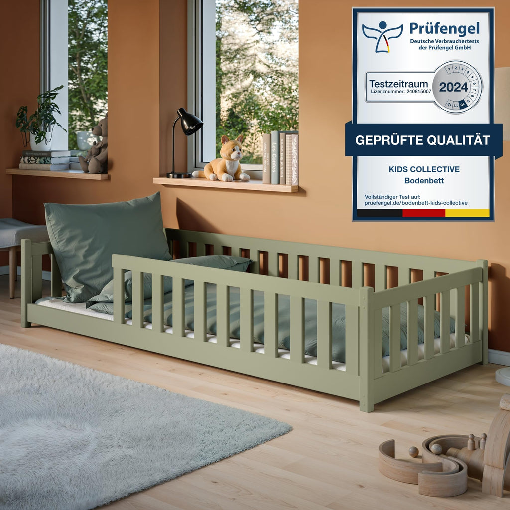 Kids Collective Kinderbett Bodenbett 120x200 cm Bett mit Rausfallschutz & Lattenrost Montessori Bett Bed Gitterbett Kinder Jugendbett Einzelbett |