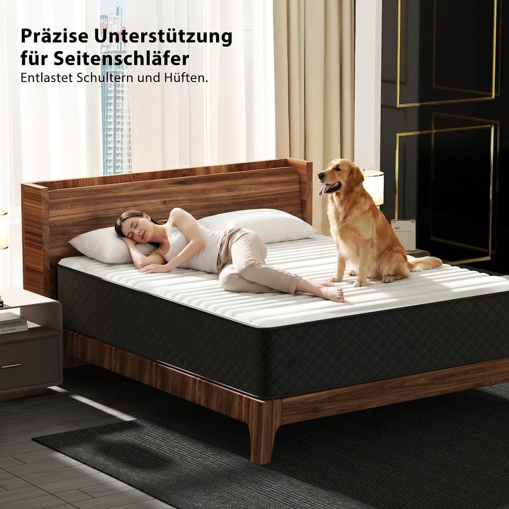 PurrJoys Matratze 160x200 H3 & H4 mit Oeko-TEX Zertifiziert, Höhe 25 cm 7 Zonen Taschenfederkernmatratze mit Memory Foam, Federkernmatratze mit