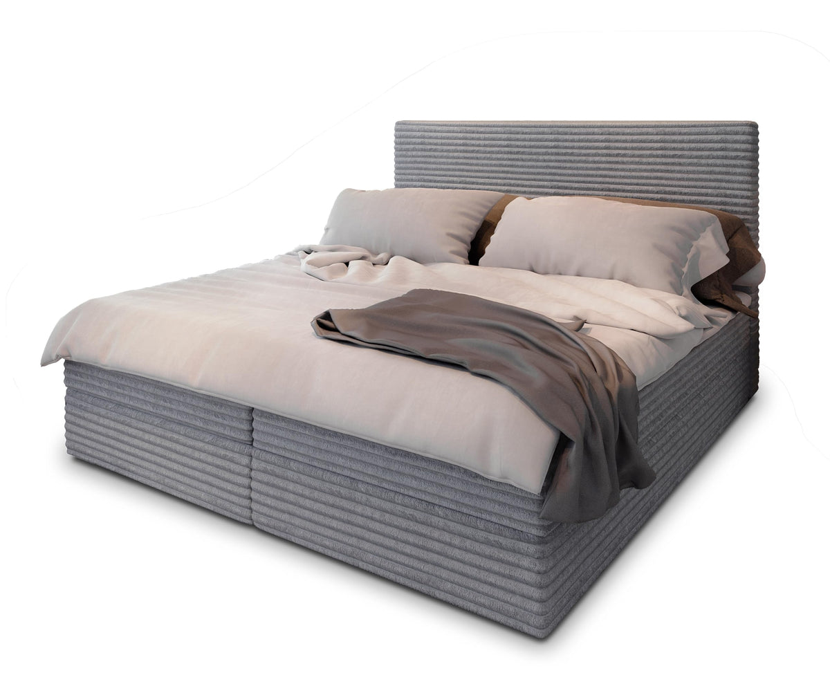 Masseno Boxspringbett PISA Creme mit Matratze & Topper, Polsterbett mit Bettkasten und gepolstertem Kopfteil