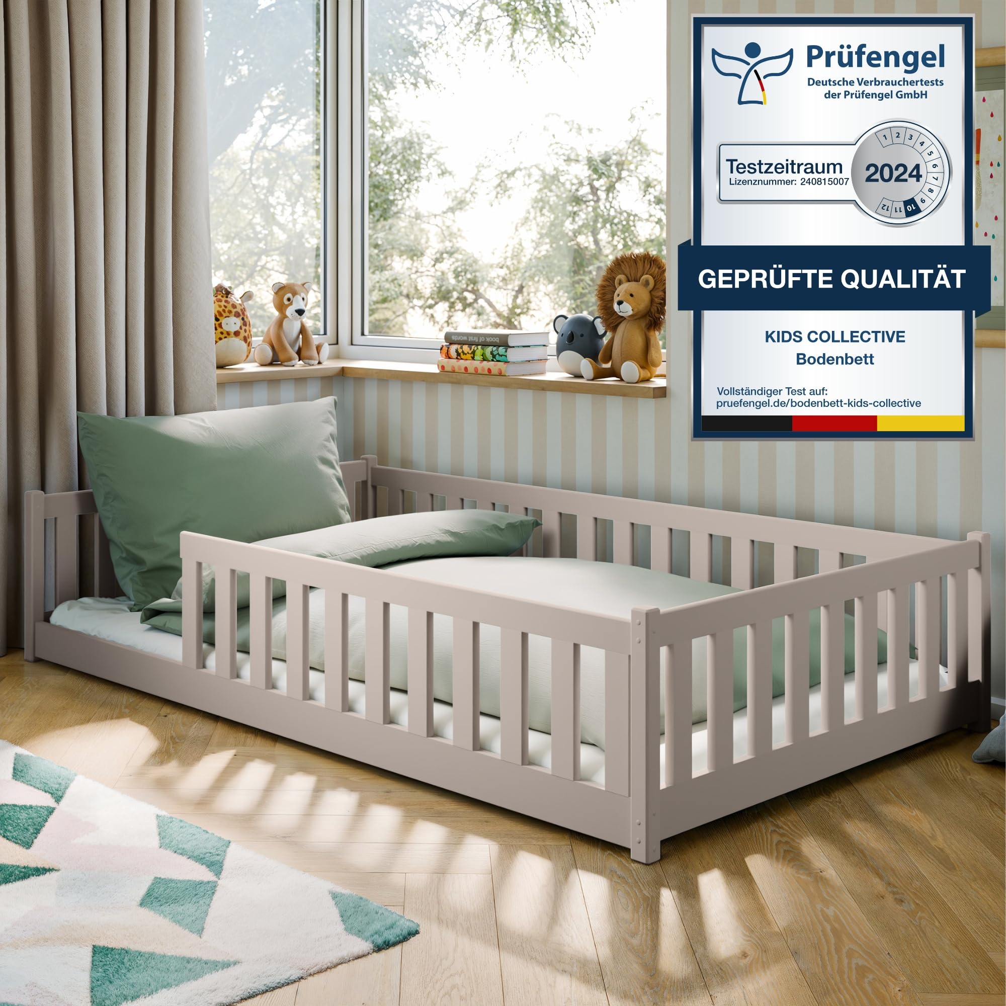 Kids Collective Kinderbett Bodenbett 120x200 cm Bett mit Rausfallschutz & Lattenrost Montessori Bett Bed Gitterbett Kinder Jugendbett Einzelbett |