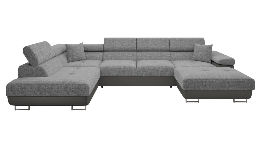 Mirjan24 Torezio Bis Ecksofa U-Form mit Schlaffunktion & Bettkasten, Wohnlandschaft mit verstellbaren Kopfstützen