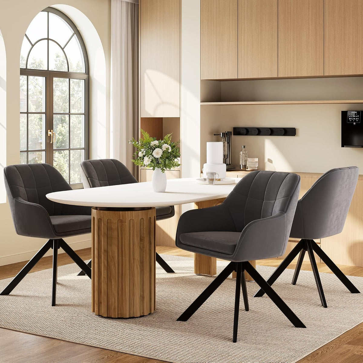 Esszimmerstühle drehbar 4er Set Grau Armlehnenstuhl Polsterstuhl drehstuhl Esszimmer drehstühle aus Samt Küchenstuhl mit Metallbeine für Wohnzimmer