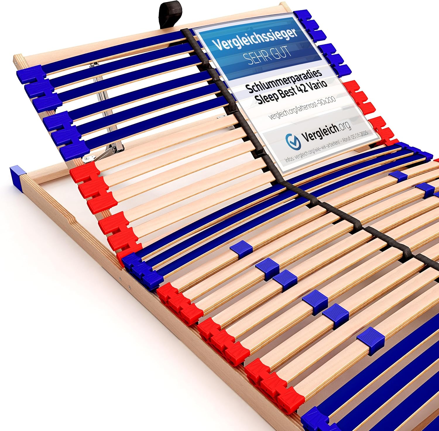 stabiler Lattenrost 100% BUCHE Lattenrahmen - Kopfteil verstellbar - SCHULTERFRÄSUNG, 7 Zonen, 42 Federleisten, Härte-Regulierung, Mittelgurt - SLEEP