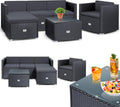 KESSER Polyrattan Lounge Aruba Anthrazit für 4–5 Personen – Gartenmöbel Set mit Sofa, Sessel, Hocker & Tisch