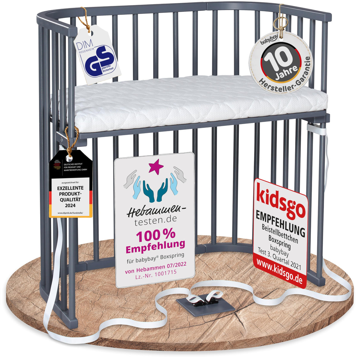 babybay Original Beistellbett aus massivem Buchenholz mit Matratze, höhenverstellbares Babybett für Neugeborene