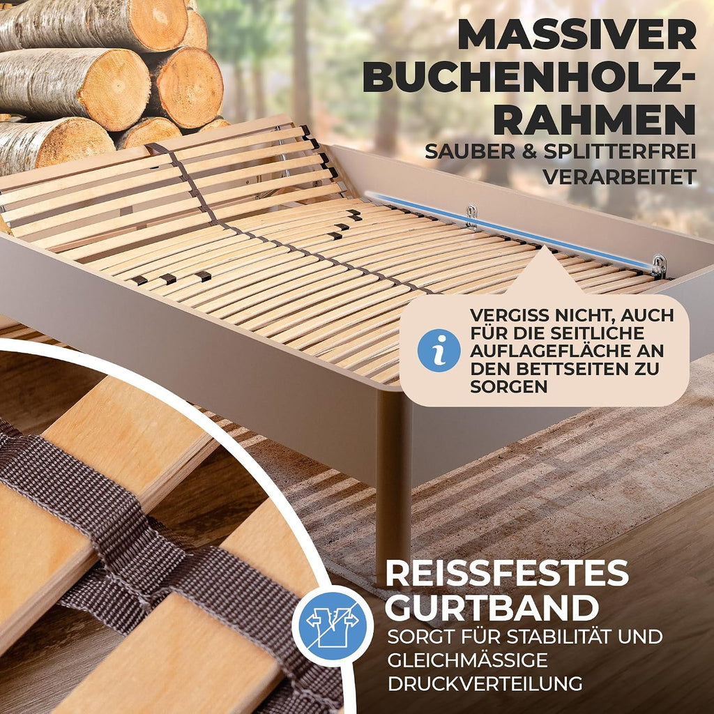 Coemo 7-Zonen Lattenrost 140x200 cm – Verstellbares Kopfteil, 28 Federleisten, 5-fach Härtegrad & Buche-Birken Rahmen bis 140 kg