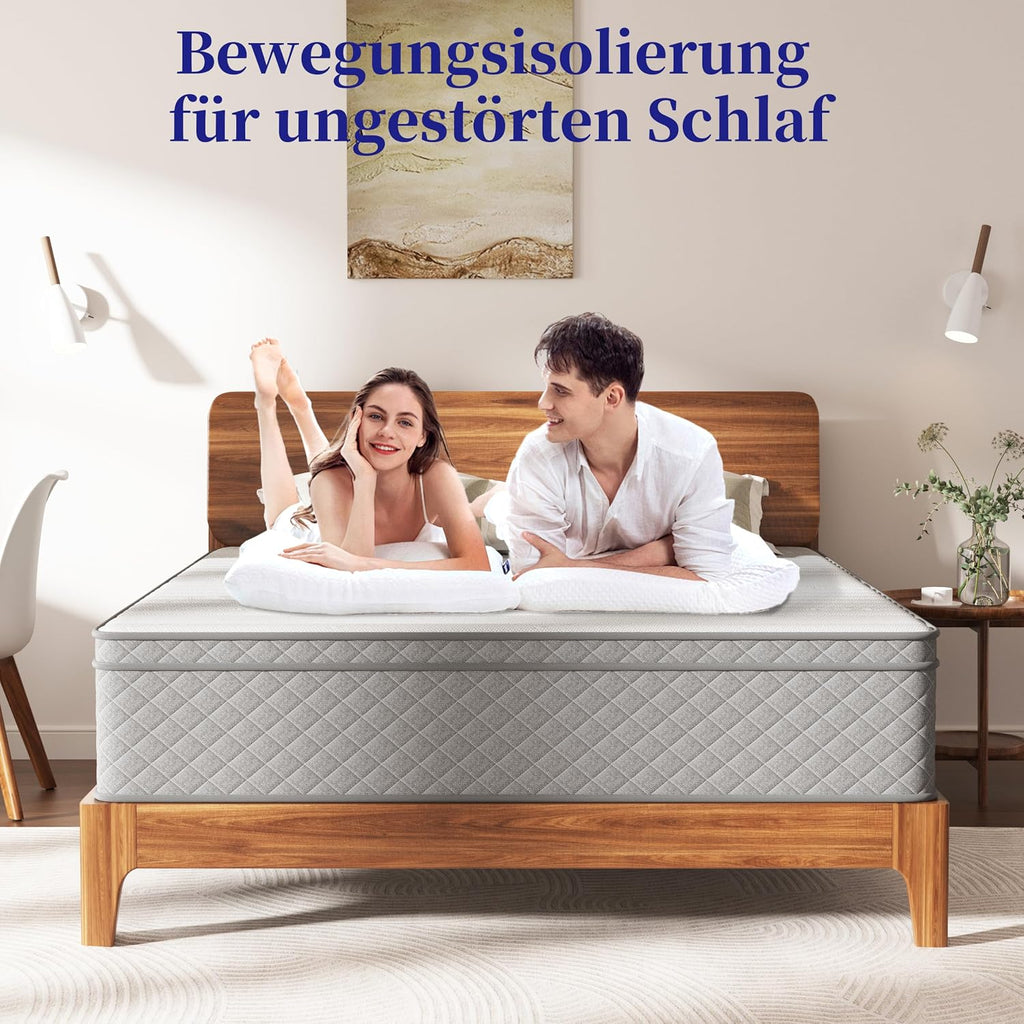 Matratze 180x200, Höhe 25cm mit Oeko-TEX Zertifiziert, Härtegrad H3 und H4, 7 Zonen Taschenfederkernmatratze mit Komfortschaum, Gewebe mit weicher