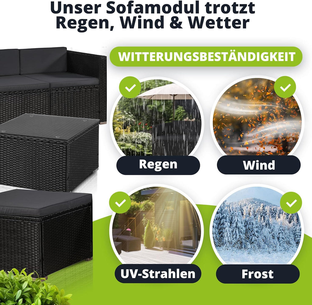 Juskys Polyrattan Lounge Set Punta Cana für 3–4 Personen – Gartenmöbel Set mit Sofa, Hocker, Tisch & Kissen