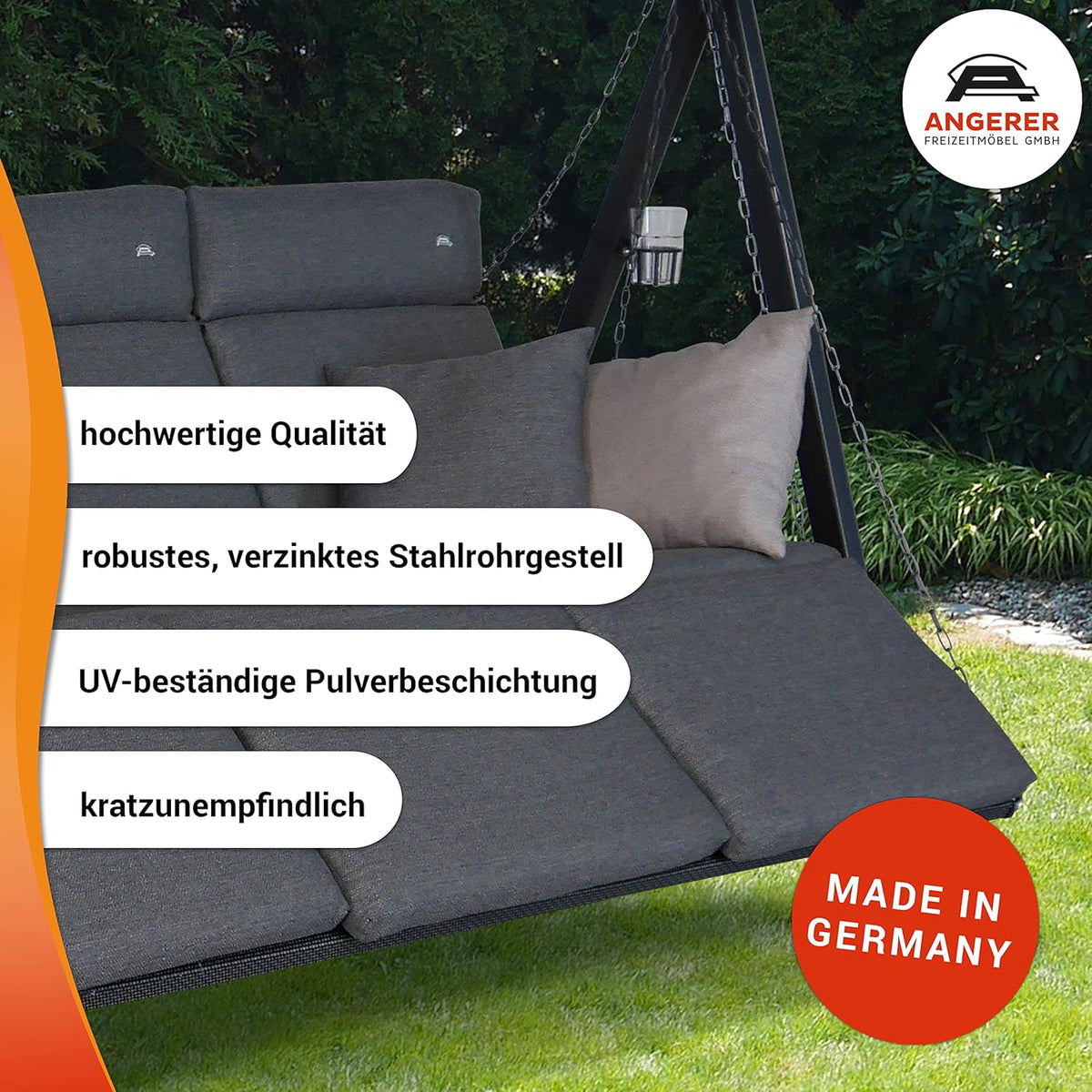 ANGERER Hollywoodschaukel Lounge Smart 3-Sitzer mit Bettfunktion & Sonnendach – Gartenschaukel mit Liegefunktion, Made in Germany