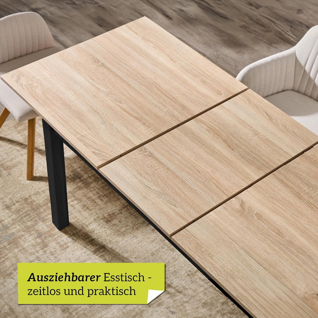 smart Esstisch 140x80 cm Asteiche, Küchentisch ausziehbar bis 180 cm, Esszimmertisch aus Holzwerkstoff inkl. erweiterbare Auszugsplatte, moderner