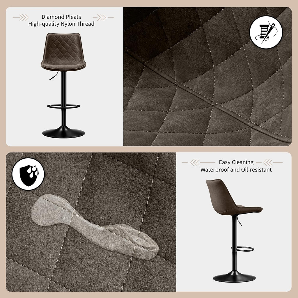 STOOLINK Barhocker 2er Set Barstuhl Höhenverstellbar mit Mikrofaser-Leder, Barhocker mit Lehne, Tresenhocker Drehbar, Bistrohocker Designer