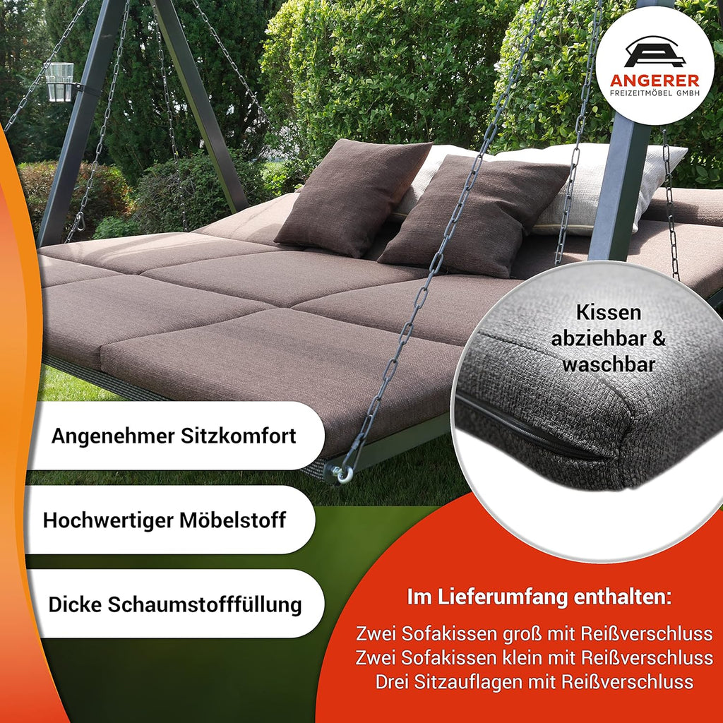 ANGERER Hollywoodschaukel Lounge Smart 3-Sitzer mit Bettfunktion & Sonnendach – Gartenschaukel mit Liegefunktion, Made in Germany