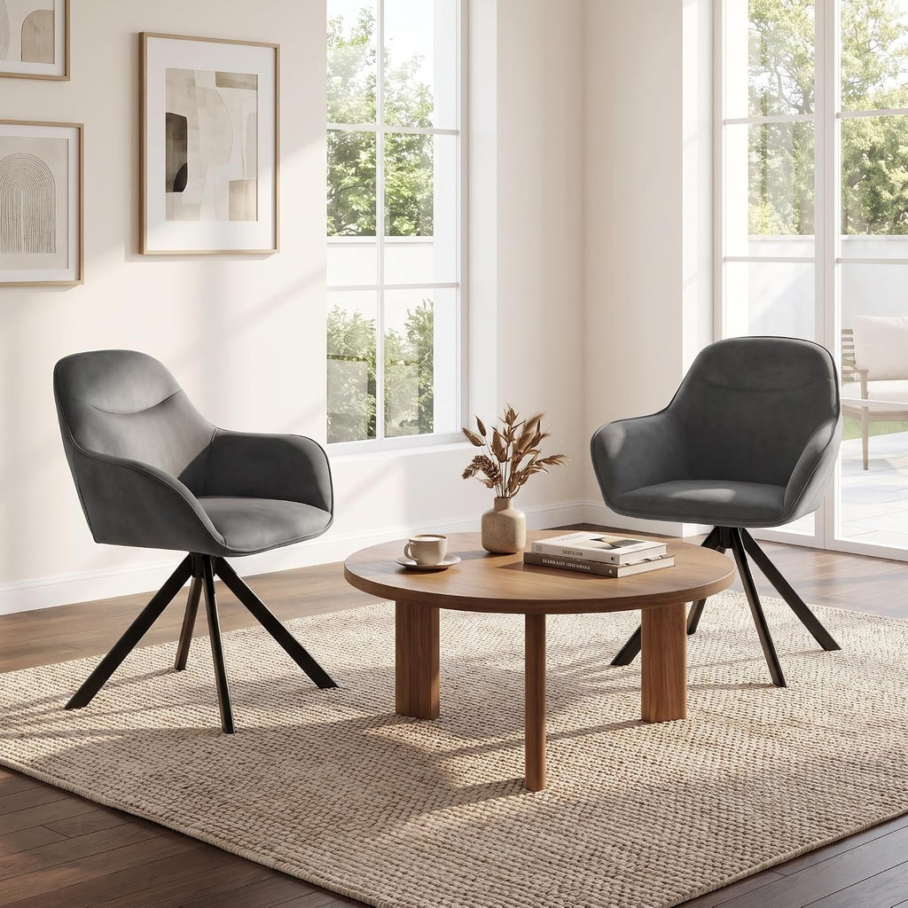 6er Set Esszimmerstühle Drehbar mit Armlehne, 360° Drehstuhl Polsterstuhl Samt Modern Küchenstuhl mit Metallbeine für Esszimmer, Wohnzimmer, Büro